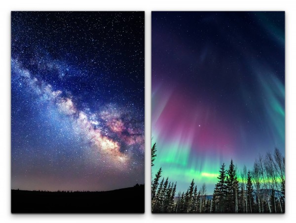 2 Bilder je 60x90cm Milchstraße Polarlichter Mystisch Sterne Galaxie Astrofotografie Norden