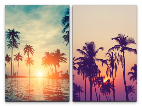 2 Bilder je 60x90cm Palmen Florida Sommer Sonnenuntergang Süden Traumurlaub Erholsam