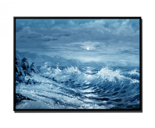 105x75cm Leinwandbild Petrol Malerei Sturm Meer Sonnenuntergang