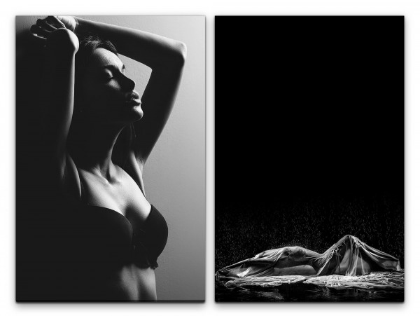 2 Bilder je 60x90cm Sinnlich Erotisch junge Frau Sexy Verführerisch Leidenschaft Schwarz Weiß