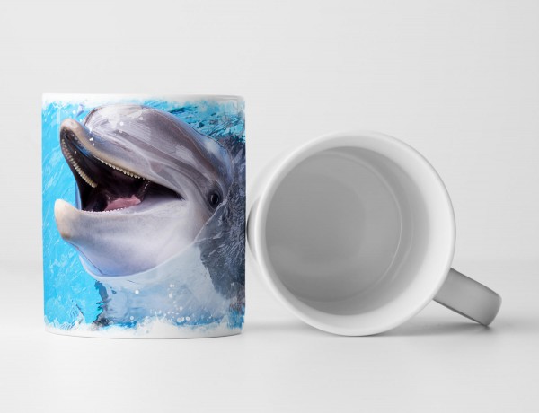 Tasse Geschenk Lachender Delfin im Wasser