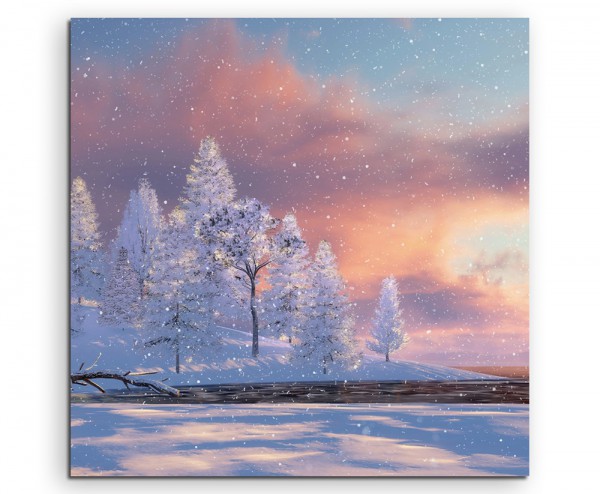 Landschaftsfotografie  Baumgruppe im Schnee mit Sonne auf Leinwand exklusives Wandbild moderne Fot