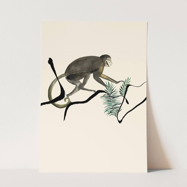 Wandbild Tier Motiv kleiner Affe Blätter Wasserfarben Kunstvoll Dekorativ