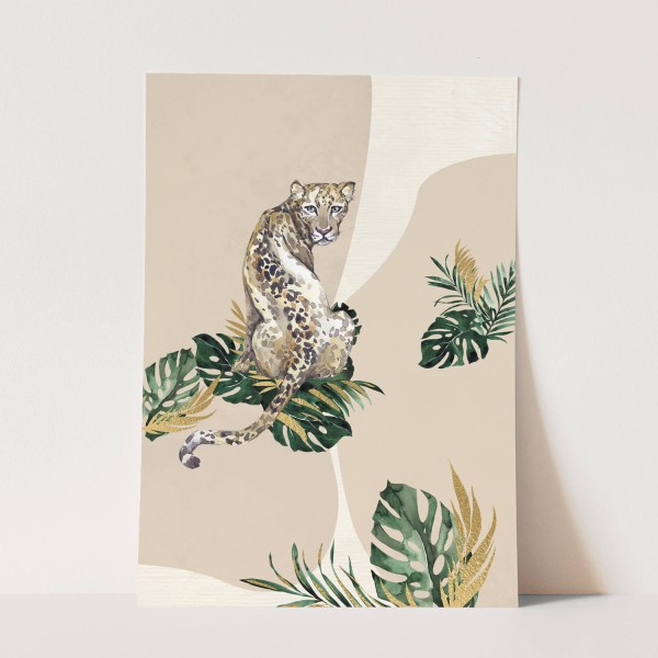 Wandbild Tier Motiv Jaguar Raubkatze Blumen Pflanzen Dschungel