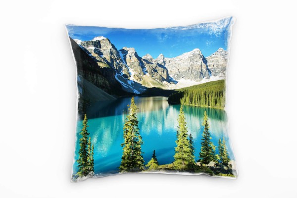 Seen, blau, braun, grün, Nadelbäume, Berge Deko Kissen 40x40cm für Couch Sofa Lounge Zierkissen