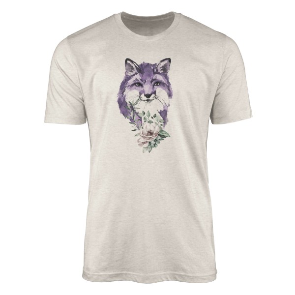 Herren Shirt 100% gekämmte Bio-Baumwolle T-Shirt Aquarell Fuchs Blume Motiv Nachhaltig Ökomode aus