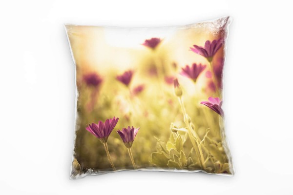 Blumen, grün, rosa, Sommerblumen Deko Kissen 40x40cm für Couch Sofa Lounge Zierkissen