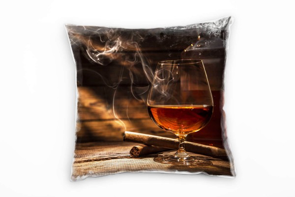 künstlerische Fotografie, Whiskey Glas, Zigarre, braun Deko Kissen 40x40cm für Couch Sofa Lounge Zie