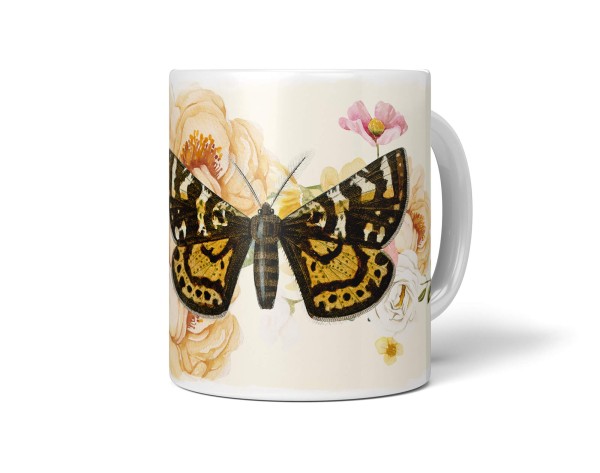 Dekorative Tasse mit schönem Motiv Schmetterling Blumen Blüten Frühling Vintage Kunstvoll