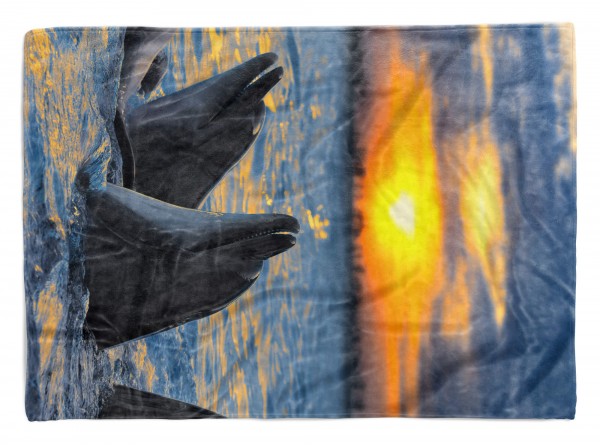 Handtuch Strandhandtuch Saunatuch Kuscheldecke mit Fotomotiv Delfine Meer Sonne
