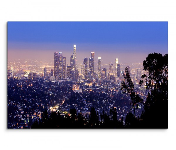 120x80cm Wandbild Los Angeles Skyline Stadt Nacht Lichter