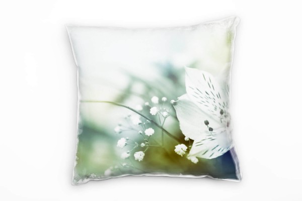 Blumen, grün, weiß, unscharf, Pastellfarben Deko Kissen 40x40cm für Couch Sofa Lounge Zierkissen