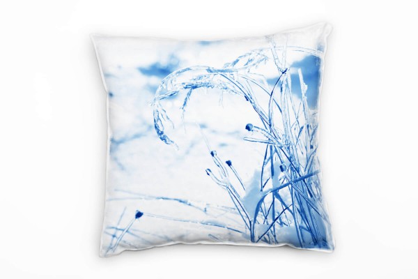 Winter, gefrorenes Gras, Schnee, blau, weiß Deko Kissen 40x40cm für Couch Sofa Lounge Zierkissen