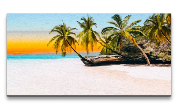 Leinwandbild 120x60cm Traumstrand Urlaub Palmen Kunstvoll Südsee Paradies