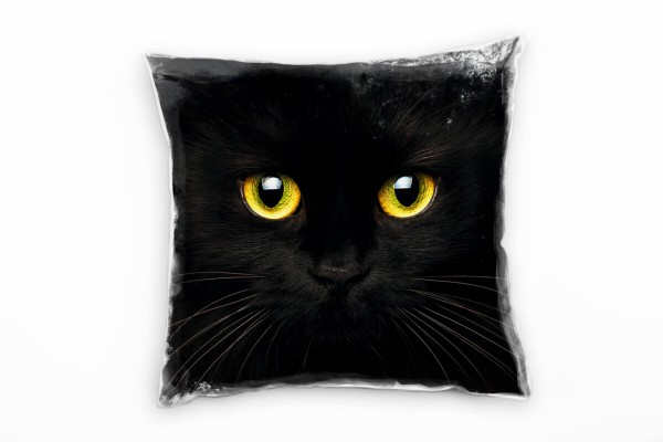 Tiere, Katze, Detailaufnahme, schwarz, gelb Deko Kissen 40x40cm für Couch Sofa Lounge Zierkissen