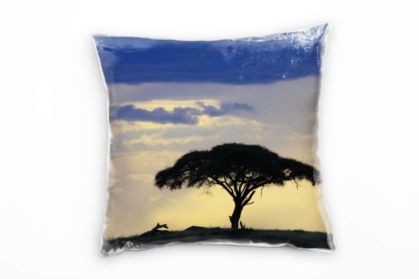 Landschaft, gelb, blau, Afrika, Savanne, Natur Deko Kissen 40x40cm für Couch Sofa Lounge Zierkissen