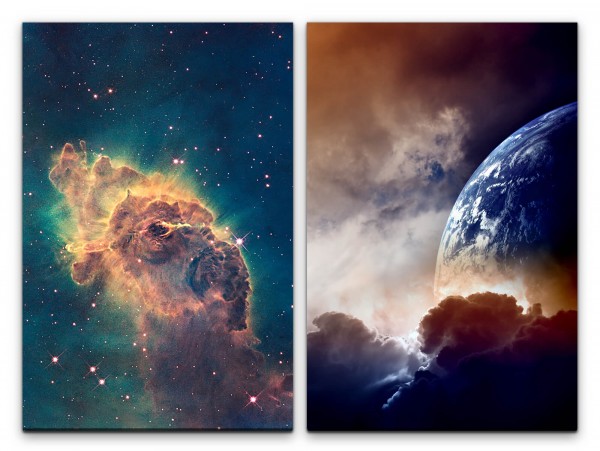 2 Bilder je 60x90cm Nebula Supernova Erde Galaxie Universum Sterne Fantasie