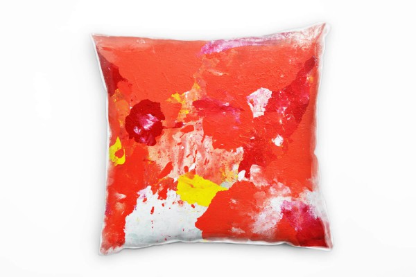 Abstrakt, rot, weiß, gelb, gemalt, getupft Deko Kissen 40x40cm für Couch Sofa Lounge Zierkissen