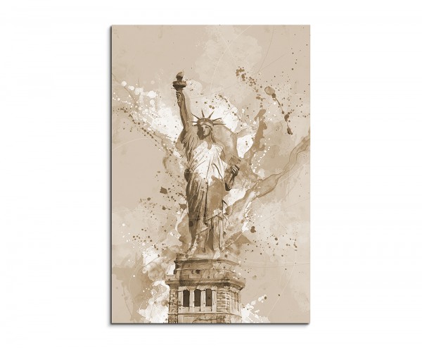 Freiheitsstatue I 90x60cm Aquarell Art Leinwandbild Sepia