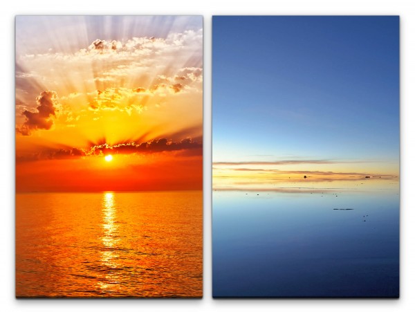 2 Bilder je 60x90cm Sonnenuntergang Meer Horizont roter Himmel Abendröte Ruhe Frieden