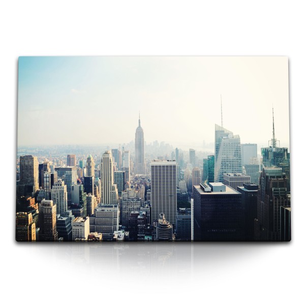 120x80cm Wandbild auf Leinwand New York Skyline Hochhäuser Wolkenkratzer