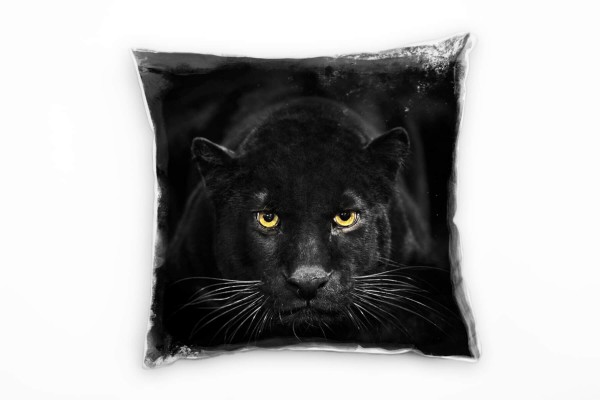 Tiere, Panther, schwarz, gelb Deko Kissen 40x40cm für Couch Sofa Lounge Zierkissen