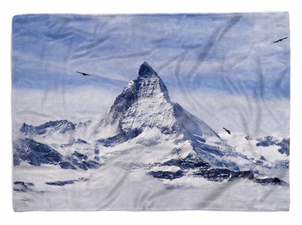 Handtuch Strandhandtuch Saunatuch Kuscheldecke mit Fotomotiv Matterhorn Berggipfel Schnee