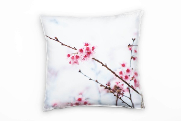Blumen, Zweig, Frühling, Blüten, pink, grau Deko Kissen 40x40cm für Couch Sofa Lounge Zierkissen