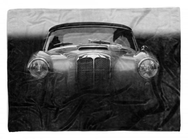 Handtuch Strandhandtuch Saunatuch Kuscheldecke mit Fotomotiv Oldtimer Auto Grau