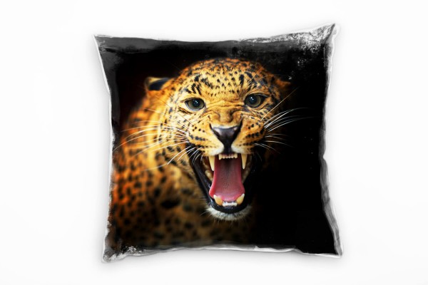 Tiere, braun, schwarz, Leopard, Nah Deko Kissen 40x40cm für Couch Sofa Lounge Zierkissen