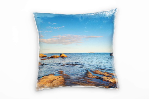 Meer, braun, blau, Felsen im Meer Deko Kissen 40x40cm für Couch Sofa Lounge Zierkissen