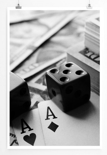 Künstlerische Fotografie  Poker Time schwarz weiß 60x90cm Poster
