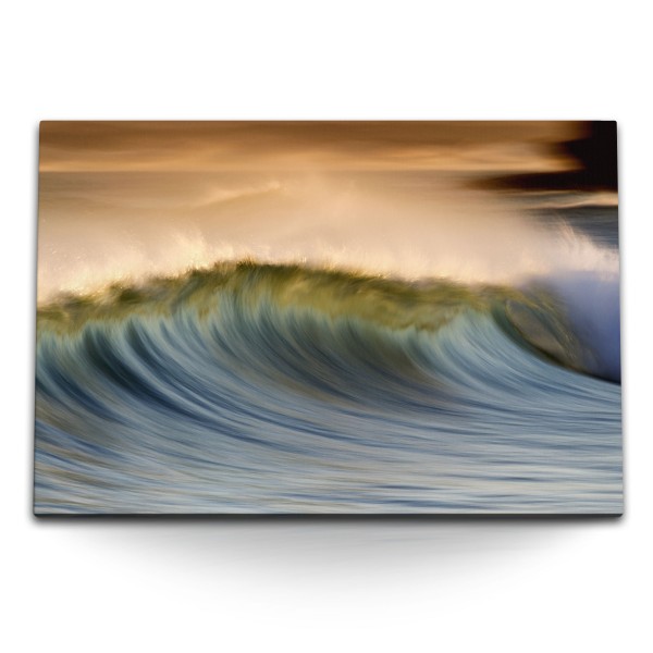 120x80cm Wandbild auf Leinwand Welle Meer Ozean Abenddämmerung Natur