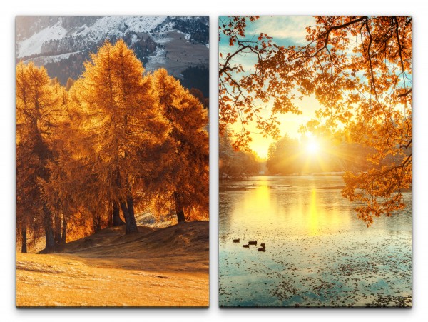 2 Bilder je 60x90cm Bäume See Enten Natur Sonnenuntergang Entspannend Seelenfrieden