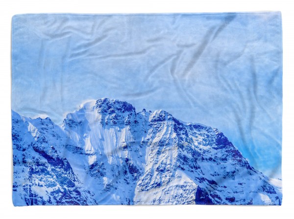 Handtuch Strandhandtuch Saunatuch Kuscheldecke mit Fotomotiv Schneegipfel Berge Blau