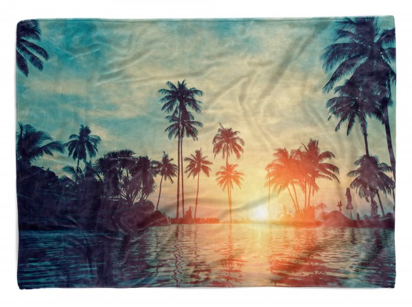 Handtuch Strandhandtuch Saunatuch Kuscheldecke mit Fotomotiv Palmen Sonnenunter