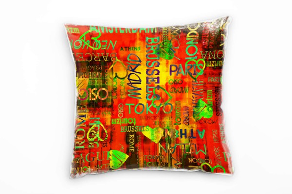 Illustration, grün, rot, gelb, Hauptstädte, Schrift Deko Kissen 40x40cm für Couch Sofa Lounge Zierki
