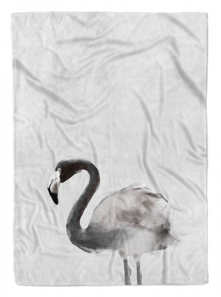 Handtuch Strandhandtuch Saunatuch Kuscheldecke Grau Flamingo Motiv