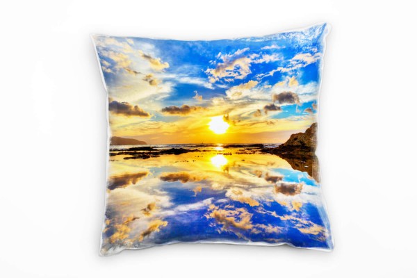 Landschaft, blau, orange, Spiegelung, Sonne Deko Kissen 40x40cm für Couch Sofa Lounge Zierkissen