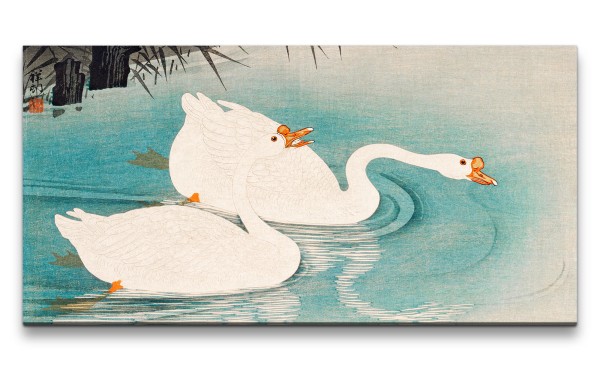 Remaster 120x60cm Ohara Koson traditionell japanische Kunst weiße Schwäne Wasser Natur Friedvoll