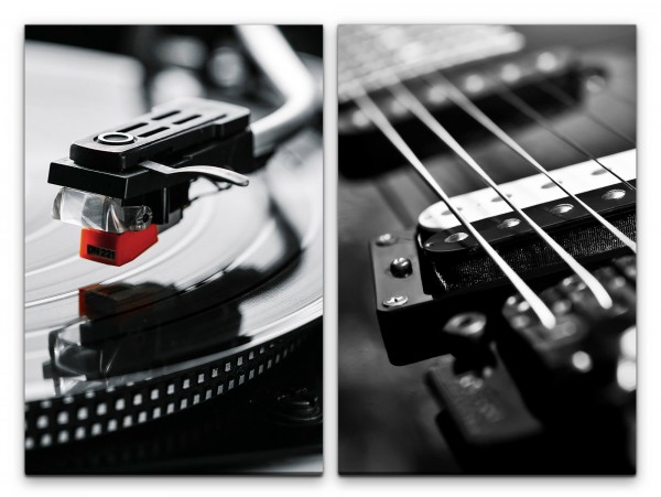 2 Bilder je 60x90cm Plattenspieler Tonabnehmer Vinyl Schallplatte Gitarrensaiten Gitarre Audiophile