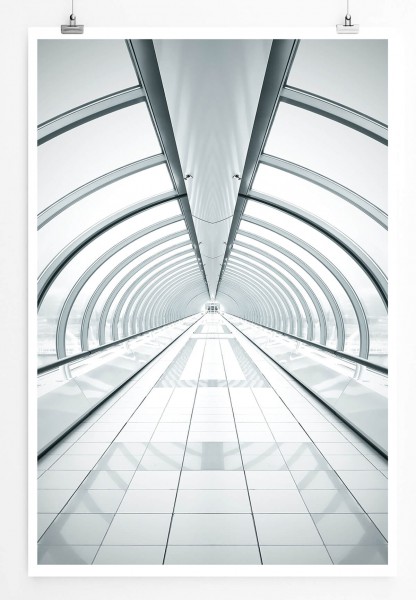 60x90cm Architekturfotografie Poster Weißer Glastunnel