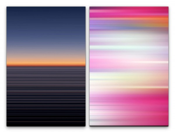 2 Bilder je 60x90cm Horizont Abendröte Minimal Rosa Pink Abstrakt Modern