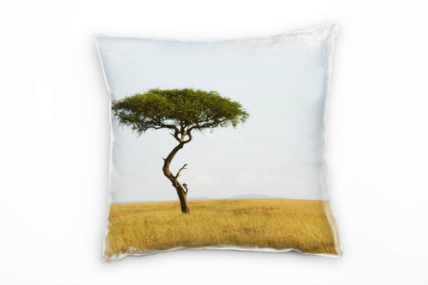 Landschaft, gelb, blau, grün, Savanne, Afrika Deko Kissen 40x40cm für Couch Sofa Lounge Zierkissen