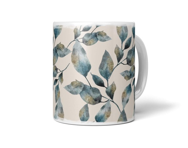 Dekorative Tasse mit schönem Motiv Wasserfarben Blätter Blattgold schönem Design Muster
