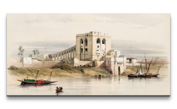 Remaster 120x60cm Tempel am Nil Ufer Ägypten wunderschöne Illustration Kunstvoll