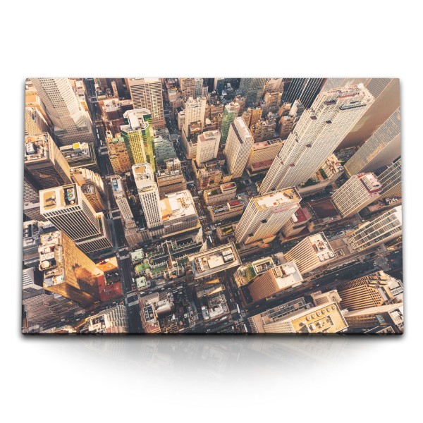 120x80cm Wandbild auf Leinwand New York Manhattan aus der Luft Hochhäuser Wolkenkratzer