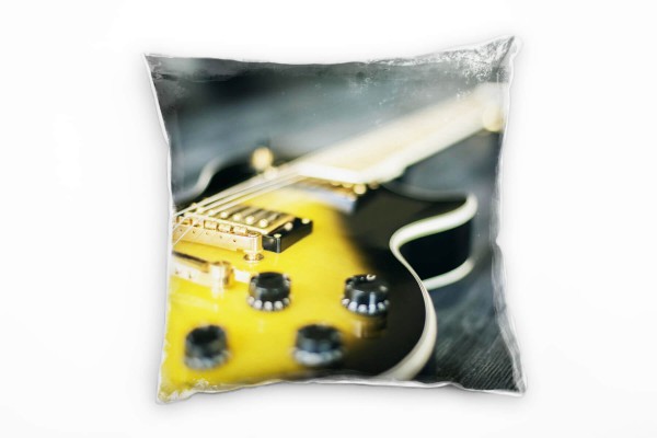 Macro, E-Gitarre, schwarz, gelb, braun Deko Kissen 40x40cm für Couch Sofa Lounge Zierkissen