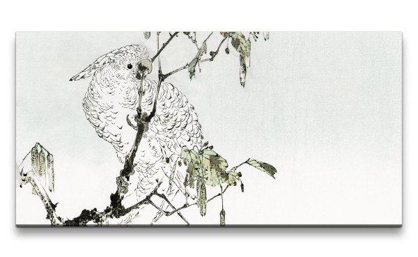 Remaster 120x60cm Traditionelle japanische Kunst Zeitlos Papagei Baum Natur Harmonie