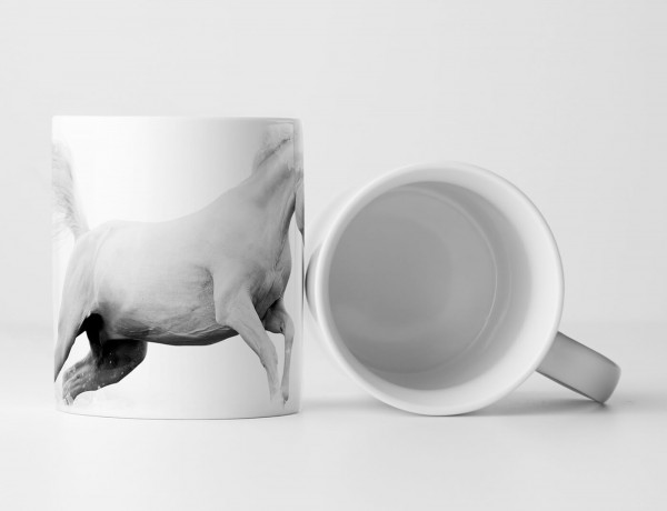 Tasse Geschenk Tierfotografie – Weißer Araberhengst bei Nebel